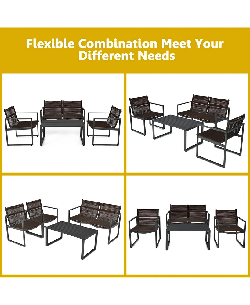 Sugift 4 Pieces Patio Furniture Conversation Set with Sofa Loveseat