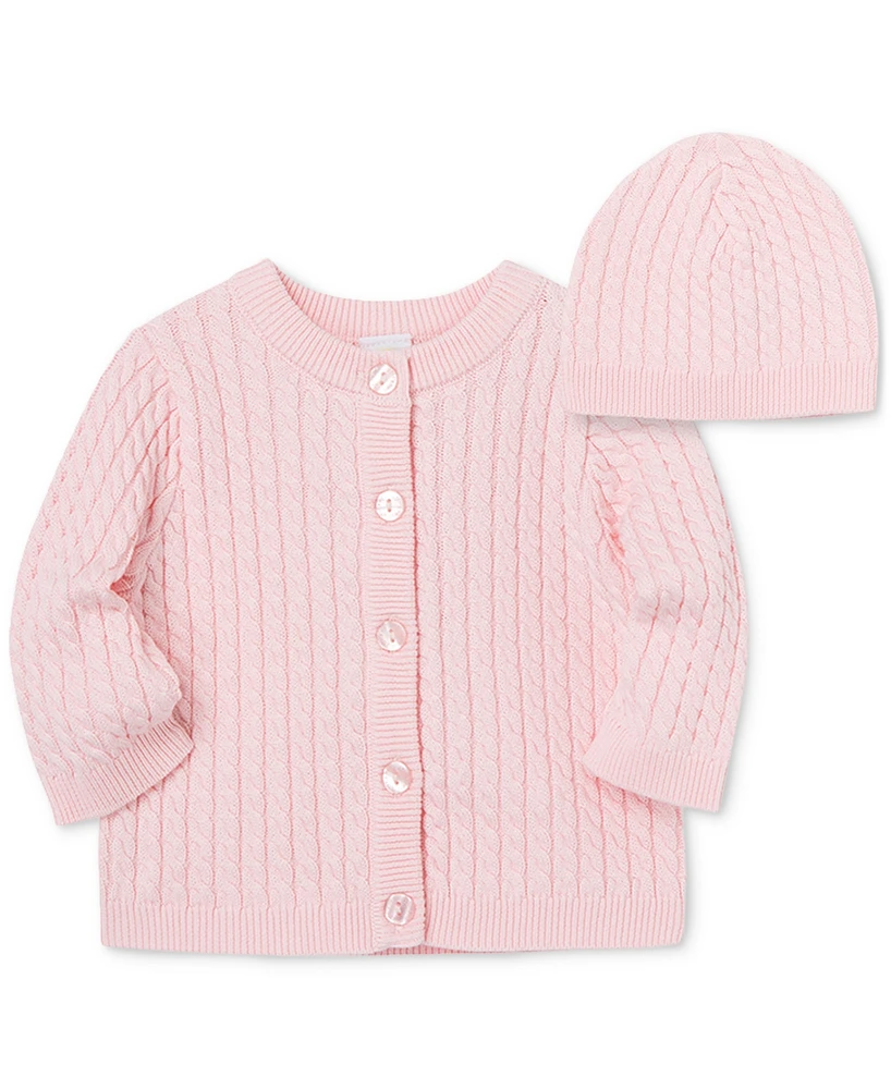Little Me Baby Cotton Cable-Knit Cardigan & Matching Hat, 2 Piece Set