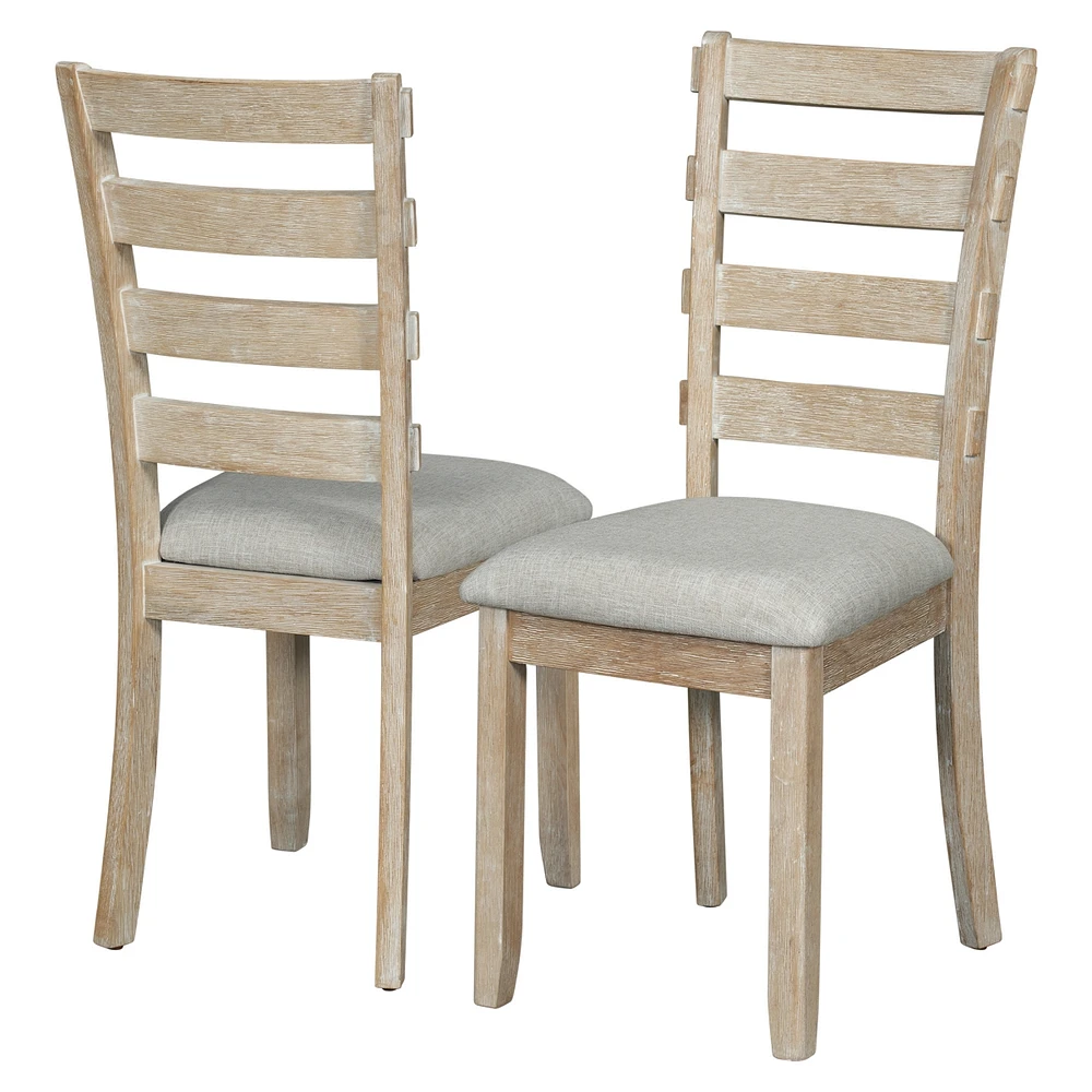 6-Piece Rubberwood Dining Table Set With Beautiful Wood Grain Pattern Table Top Solid Wood