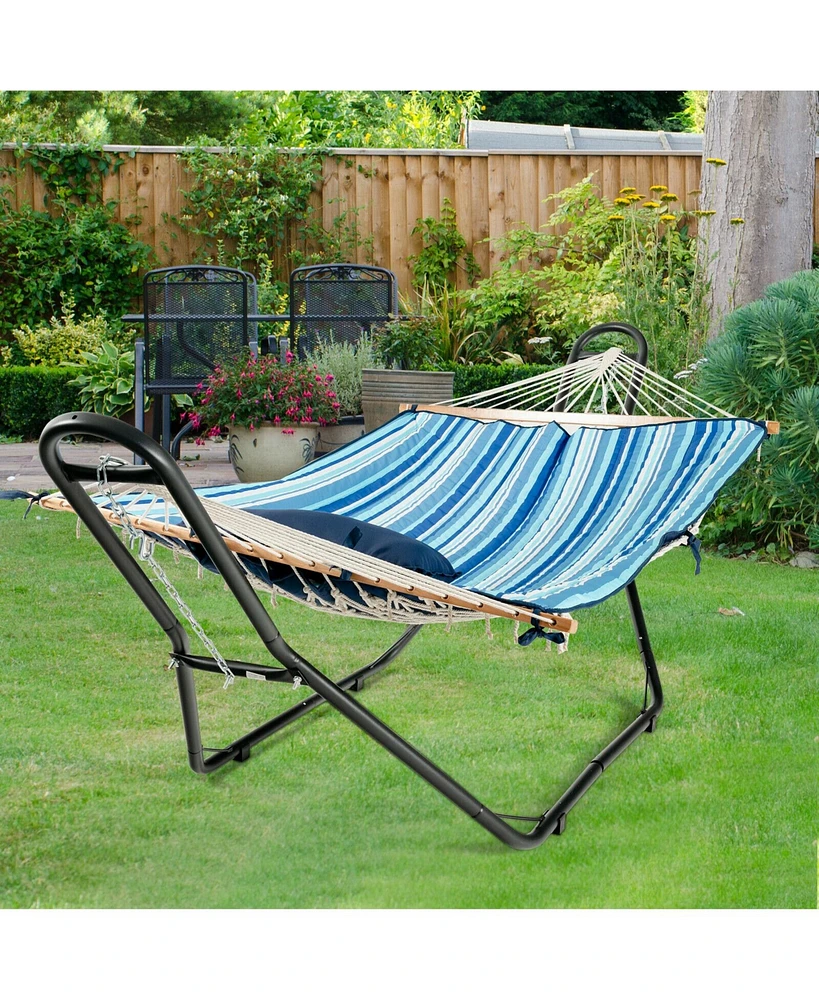 Gymax Hammock Stand Heavy Duty Steel Frame Hanging Hooks Indoor Outdoor
