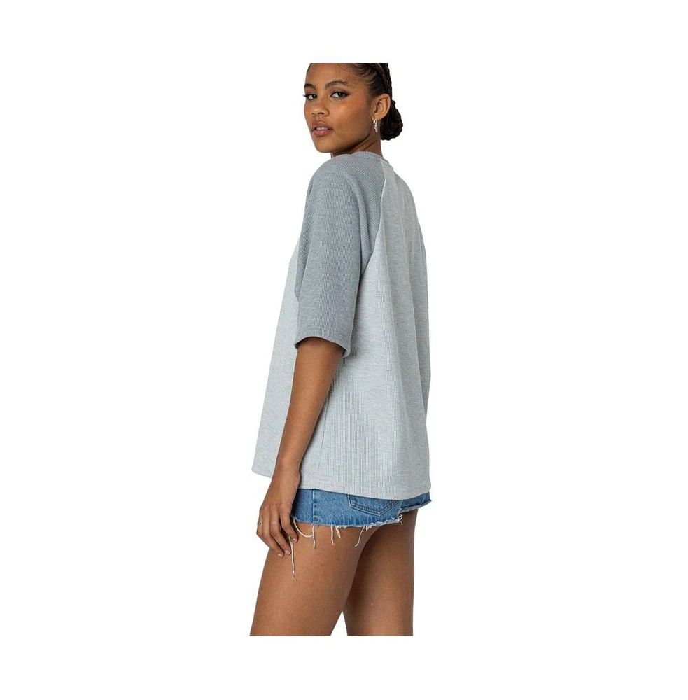 Women's Oversized Raglan Waffle T Shirt