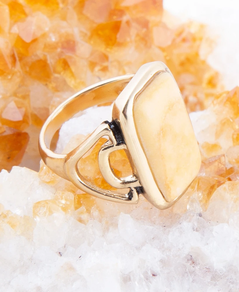 Barse Luster Yellow Agate Golden Bronze Rectangle Ring