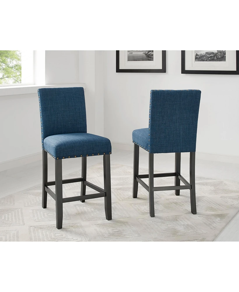 Blue Fabric Counter Height Stools with Nailhead Trim, Set of 2