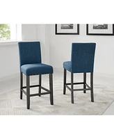 Blue Fabric Counter Height Stools with Nailhead Trim, Set of 2