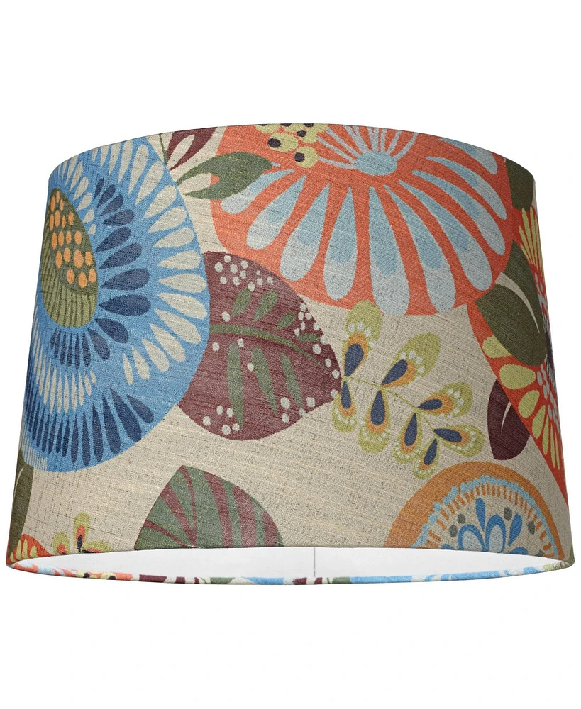 Set of 2 Tapered Drum Lamp Shades Multi Color Tropic Abstract Floral Large 14" Top x 16" Bottom x 11" Slant Spider with Replacement Har
