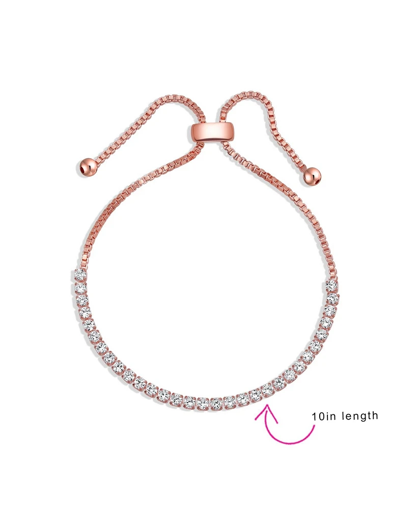 Bling Jewelry Cubic Zirconia Cz Slide Bolo Style Tennis Bracelet Rose Gold Silver Plated Brass Adjustable