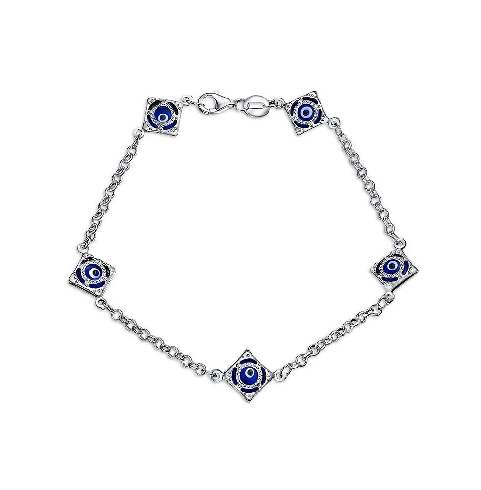 Bling Jewelry Turkish Navy Spiritual Protection Amulet Evil Eye Blue Evil Eye Charm Link Bracelet Sterling Silver 7.5 Inch