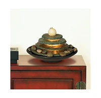 Pyramid 10" High Small Zen Modern Indoor Decor Slate Stone Tabletop Fountain with Light Waterfall Feng Shui Ball Rock Water Feature for Desk Rela