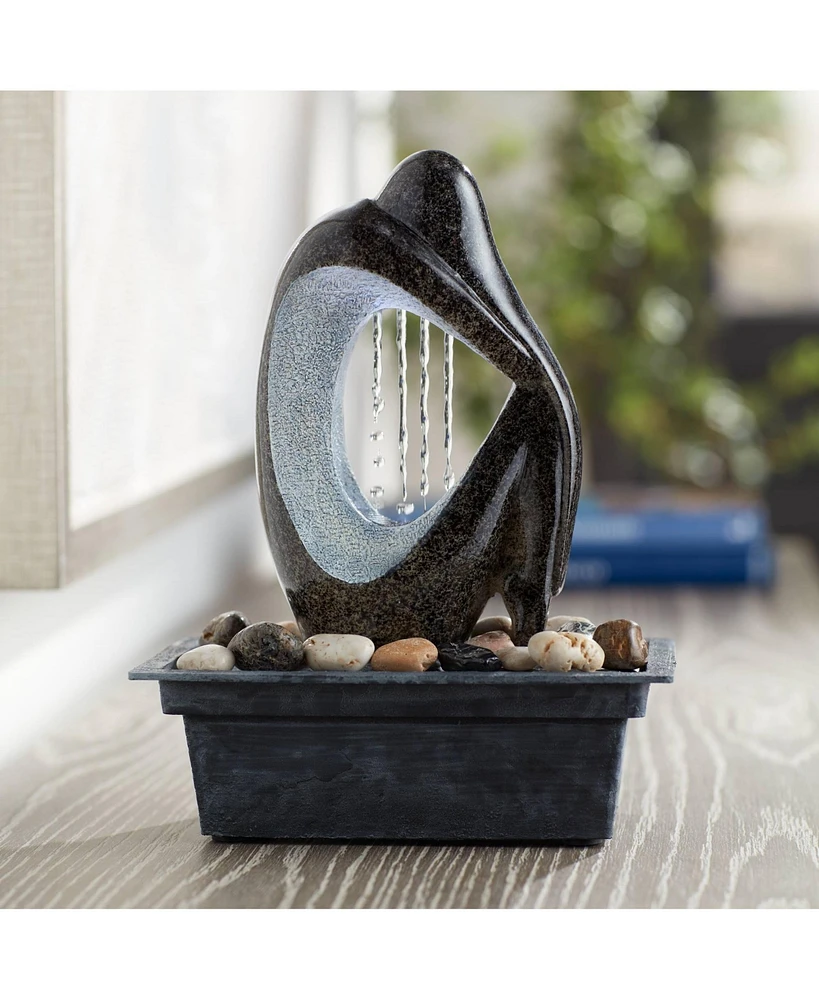 Modern Silhouette 10" High Small Zen Indoor Outdoor Decor Faux Stone Tabletop Fountain with Light Led Waterfall Water Feature for Outside Garden