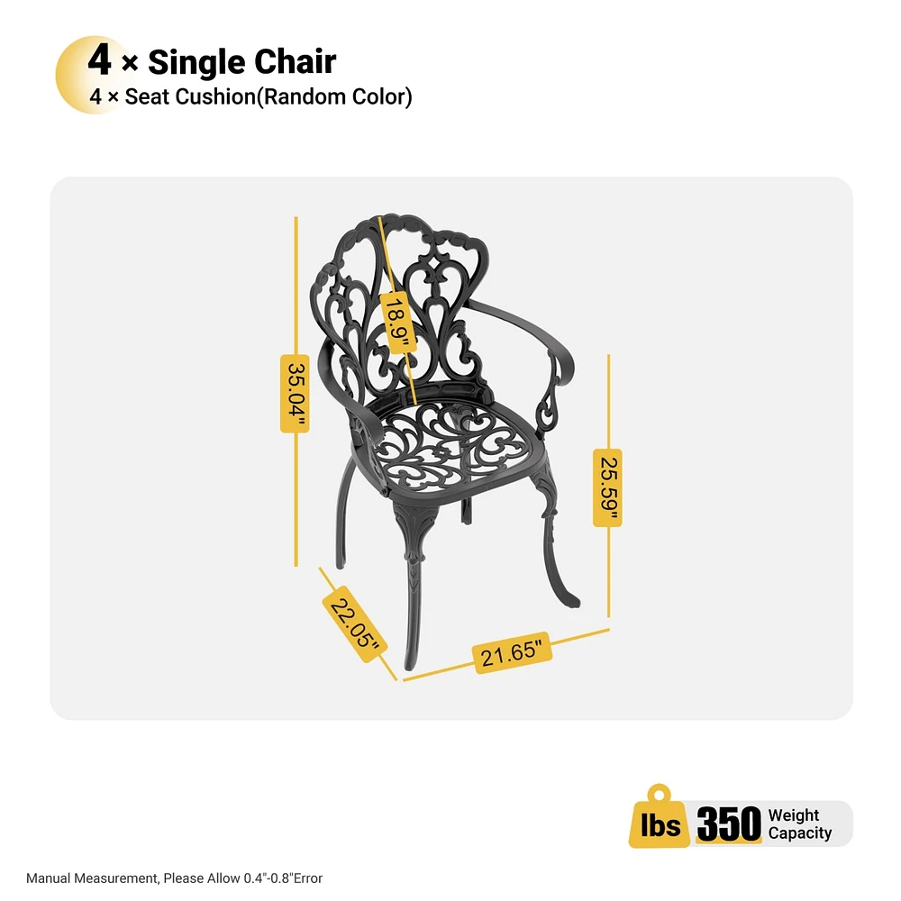Modern 350lbs Weight Capacity Aluminum & Black Armchair with Cushions