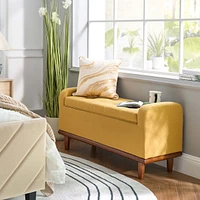 Hulala Home Upholstered Modern Flip Top Storage Bench with Metal Base