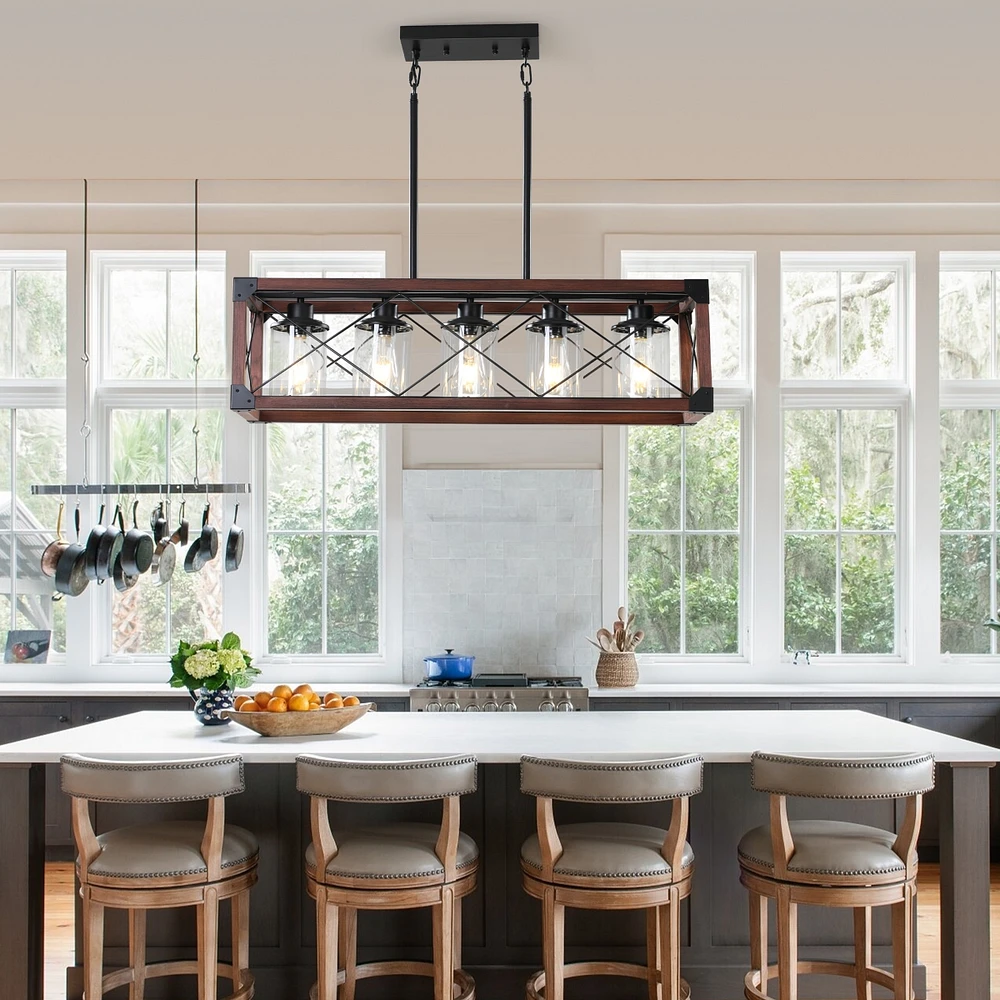 Rustic Farmhouse 5-Light Kitchen Island Chandelier | Industrial Edison Lighting
