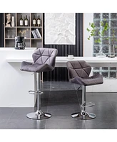 Velvet Diamond Tufted Swivel Adjustable Height Barstool, Set of 2, Gray