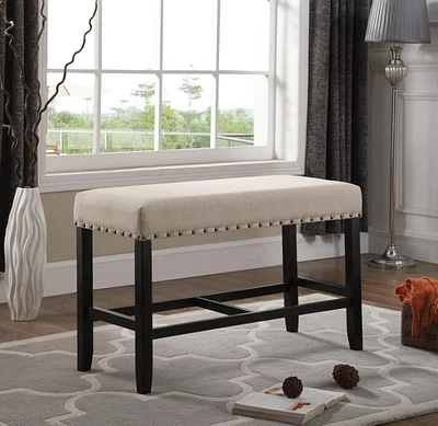 Fabric Counter Height Dining Bench with Nailhead Trim, Tan