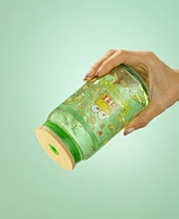 JoyJolt Hello Kitty and Friends Favorite Flavor Keroppi Can Shaped Glass Tumbler with Wood Lid and Straw