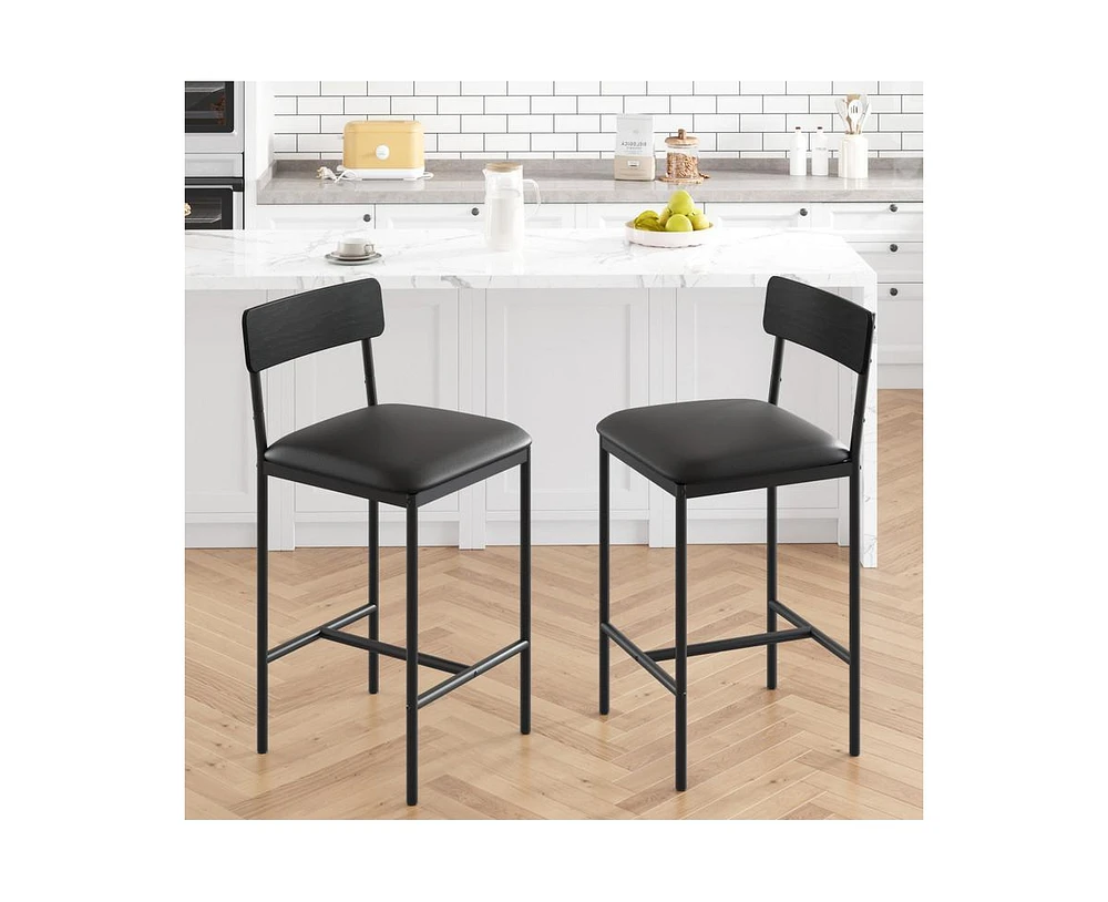 Bar Stools Set of 2, Barstool Set of 2, 25.5 Inches Upholstered Bar Chairs for 2, Counter Height Bar Stools Set for Island, Counter Bar, Retro Black