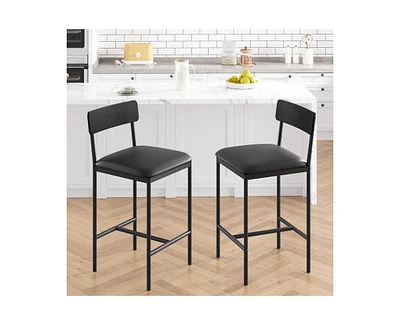 Bar Stools Set of 2, Barstool Set of 2, 25.5 Inches Upholstered Bar Chairs for 2, Counter Height Bar Stools Set for Island, Counter Bar, Retro Black