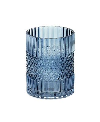Slickblue Blue Ribbed Glass Vase Or Candle Holder 8"h