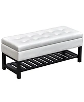 Homcom Pu Leather Ottoman Bed Bench Storage Footstool Organizer W/ Shoe Rack