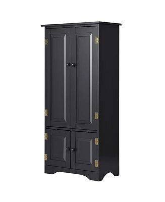 Accent Storage Cabinet Adjustable Shelves Antique 2 Door Floor Cabinet Cream