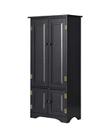 Accent Storage Cabinet Adjustable Shelves Antique 2 Door Floor Cabinet Cream