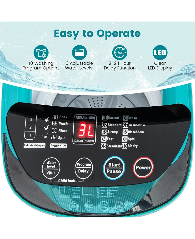 Gymax 7.7 lbs Full Automatic Washing Machine 0.78 Cu.ft Compact Washer & Spinner Combo Blue