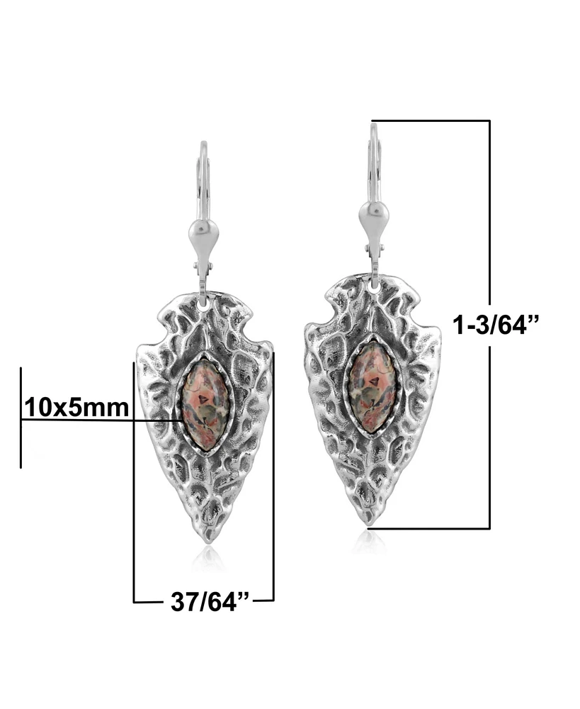 American West Jewelry Fritz Casuse Sterling Silver Arrowhead and Leopard Jasper Gemstone Lever Back Earrings