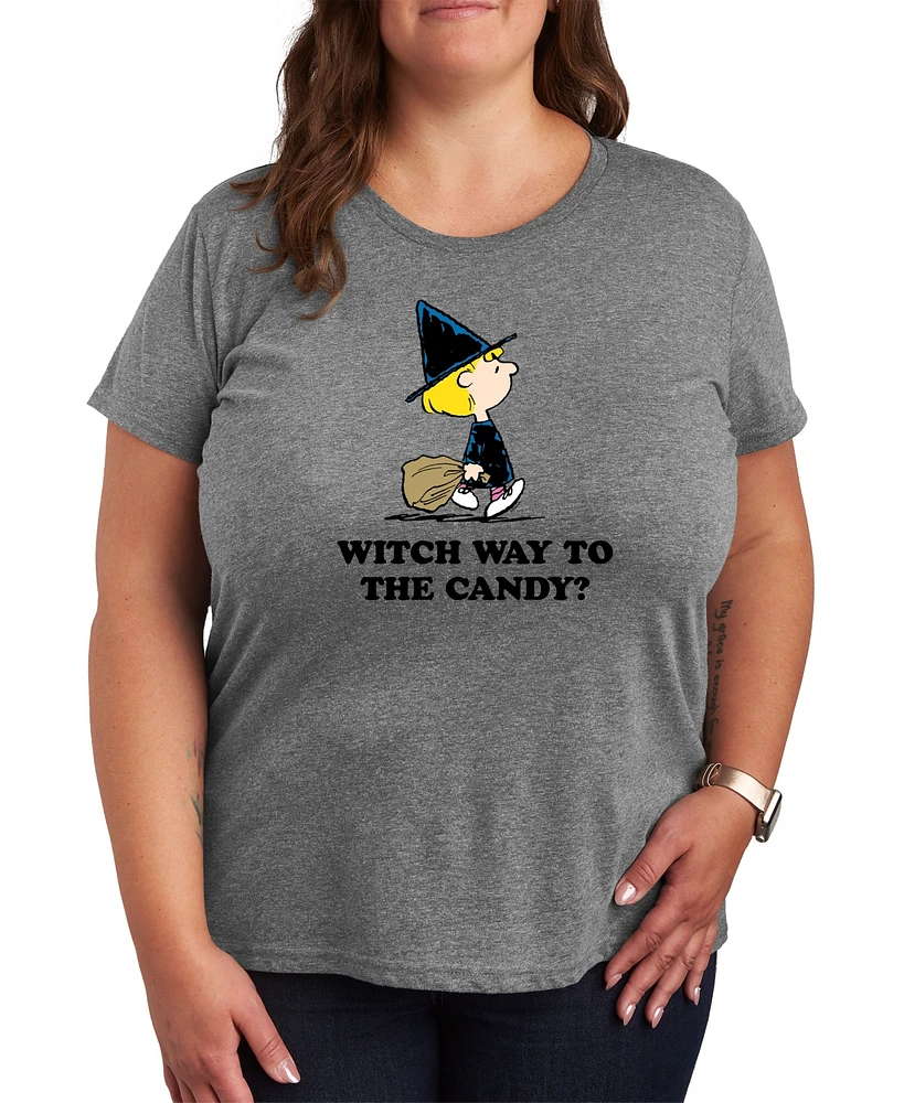 Hybrid Apparel Trendy Peanuts Witch Way Plus Size Graphic T-shirt