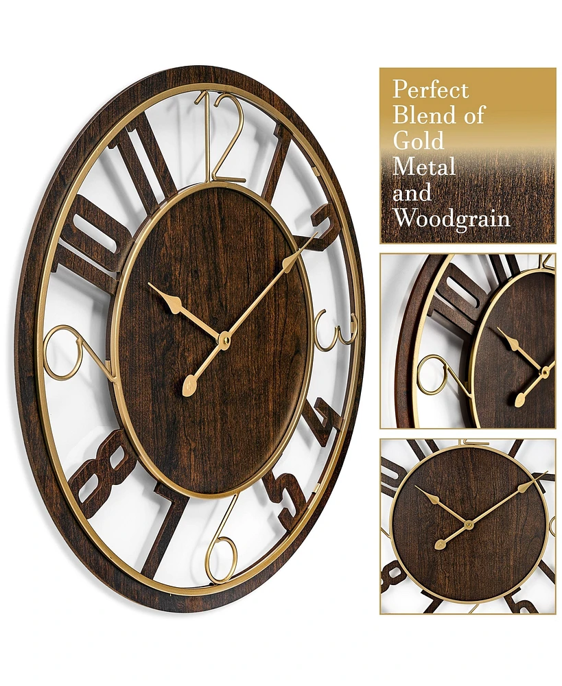 Sorbus 24" Modern Wooden Wall Clock - Sleek Design, Analog Display