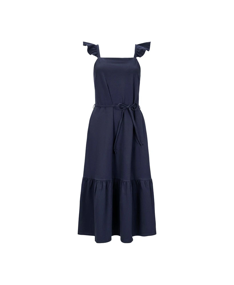 Hope & Henry Women's Organic Flutter Sleeve Knit Flounce Hem Midi Dress