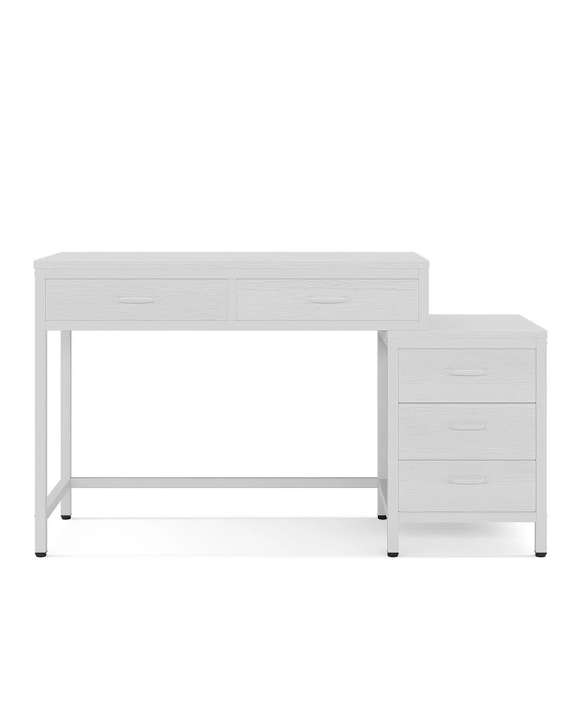 Tribesigns Vanity Desk with 5 Drawers, Makeup Vanity Table Dressing Table with Side 3-Drawer Chest, Make Up Vanities for Women, Girls (Without Mirror)