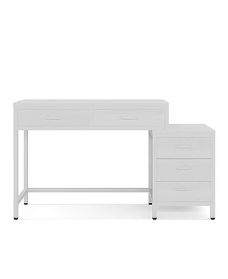 Tribesigns Vanity Desk with 5 Drawers, Makeup Vanity Table Dressing Table with Side 3-Drawer Chest, Make Up Vanities for Women, Girls (Without Mirror)