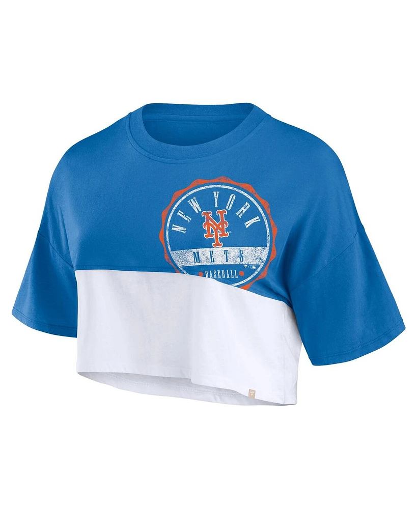 Fanatics Women's Royal/White New York Mets Color Split Boxy Cropped T-Shirt