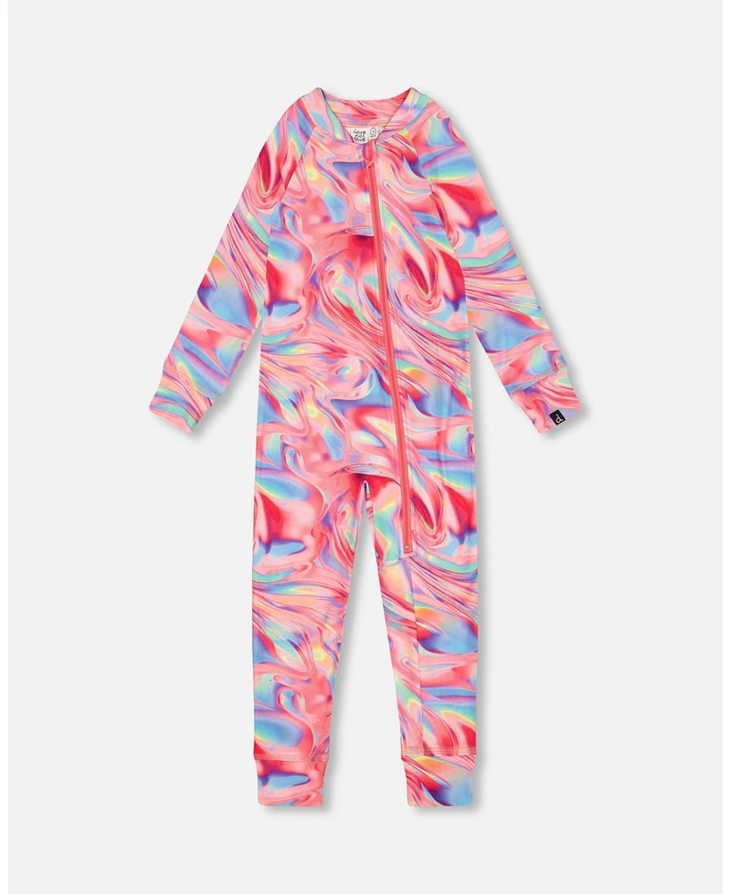 Deux par Deux Toddler Girls One Piece Thermal Underwear Printed Pink Marble - Toddler|Child