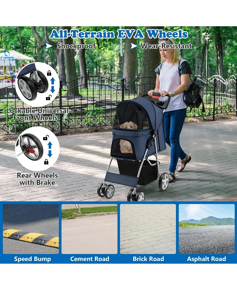 Pet Stroller Folding with Storage Basket and Adjustable Canopy – Easy to Maneuver Dog