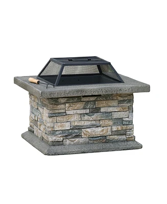 28" Square Fire Pit With Iron Shield
