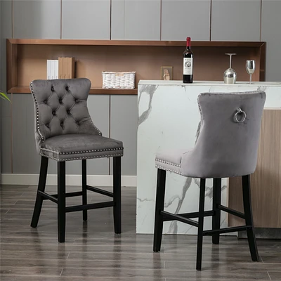 Luxurious Velvet Barstools with Button Tufted Backrest (Set Of 2)