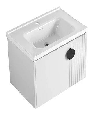 Wall-Mounted Vanity with Ceramic Sink and Soft-Close Doors