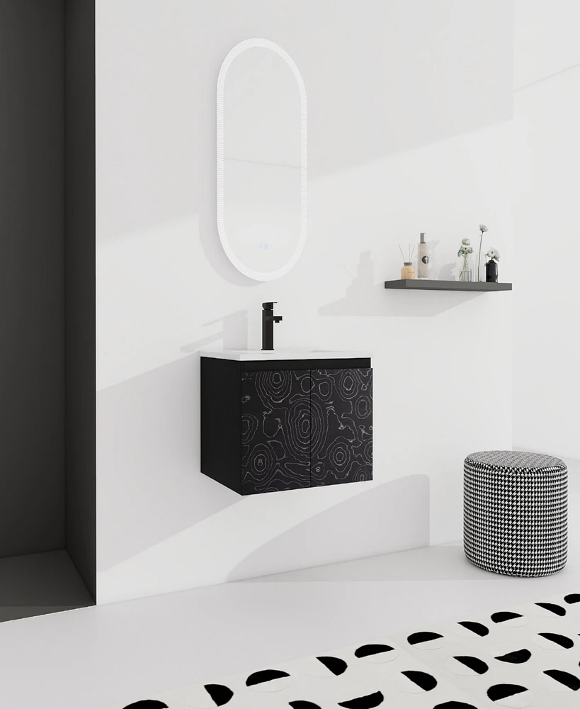 Streamdale Furniture Wall-Mounted Bathroom Vanity with Ceramic Sink & Soft-Close Doors