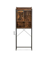 Sugift 4-Tier Multifunctional Toilet Storage Cabinet with Adjustable Shelf and Sliding Barn Door