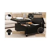 Pu Leather Oversized Storage Ottoman with Nailhead Trim