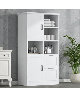 Tall Bathroom Storage Cabinet with Doors, Drawers, Shelves, Adjustable Shelf