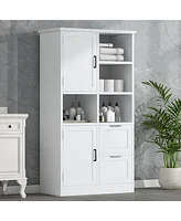Tall Bathroom Storage Cabinet with Doors, Drawers, Shelves, Adjustable Shelf