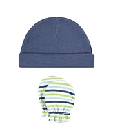 Hudson Baby Boys Soft Cotton Beanie and Anti-Scratch Hand Mitts