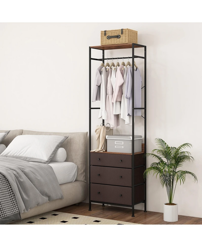 Slickblue Freestanding Closet Organizer with 3-position Hanging Rod and Storage Shelves