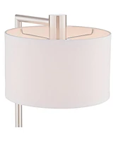 Colby Modern Desk Table Lamp with Hotel Style Usb and Ac Power Outlet in Base 21" High Brushed Nickel White Linen Drum Shade for Living Room Bedr