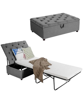 Folding Ottoman Sleeper Bed with Mattress Convenient Guest and Office Nap Solution