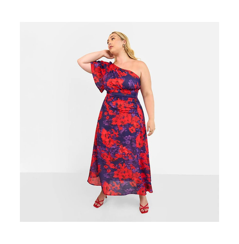 Rebdolls Women's Aurora Floral One Shoulder Maxi A Line Dress