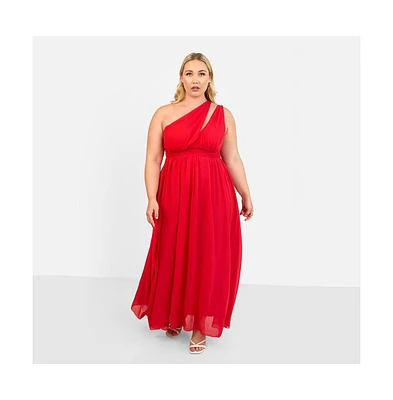 Rebdolls Plus Size Georgia Chiffon One Shoulder Maxi A Line Dress