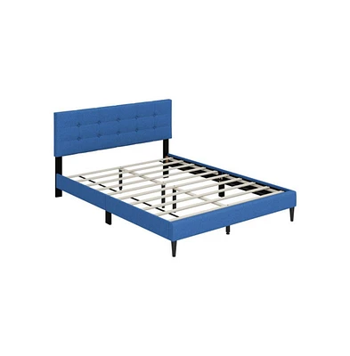 Queen Upholstered Platform Bed with Button Tufted Headboard